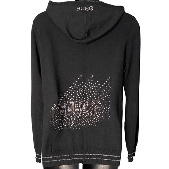 Vintage Y2K BCBG Bedazzled Zip Hoodie Black Knit Sparkle Baddie Aesthetic - Picture 5 of 6
